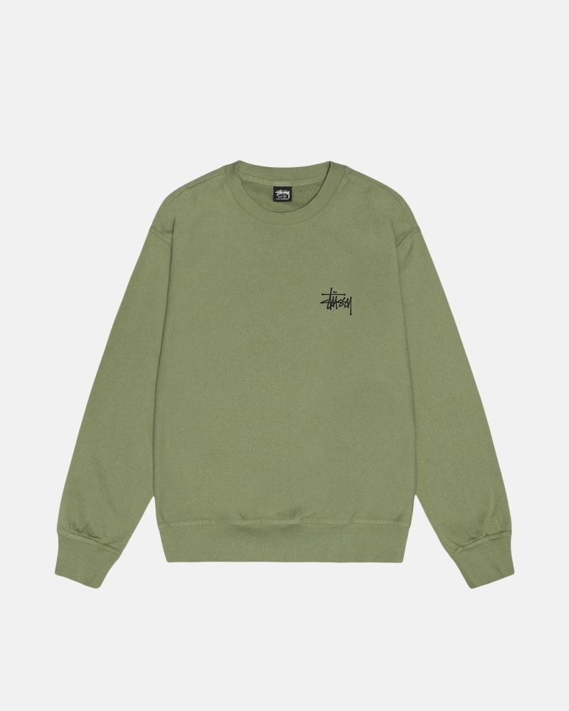 Green Men's Stussy Basic Pigment Dyed Crew Hoodies | AU0000003