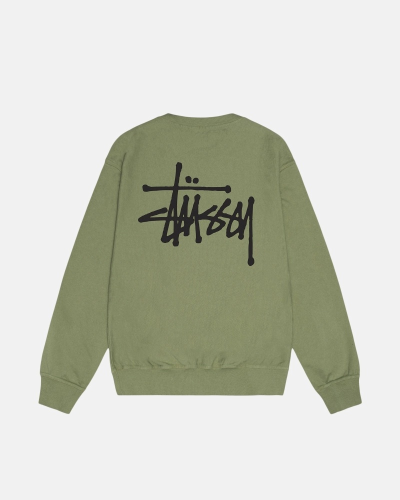 Green Men\'s Stussy Basic Pigment Dyed Crew Hoodies | AU0000003