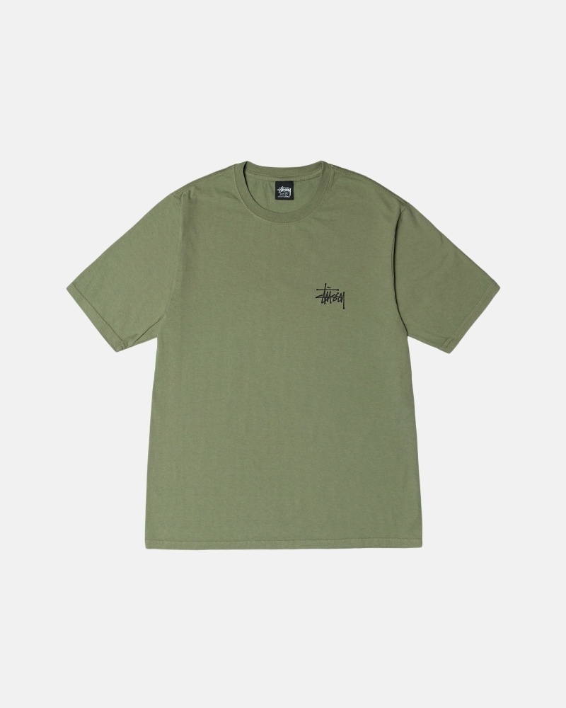 Green Men's Stussy Basic Pigment Dyed T Shirts | AU0000107