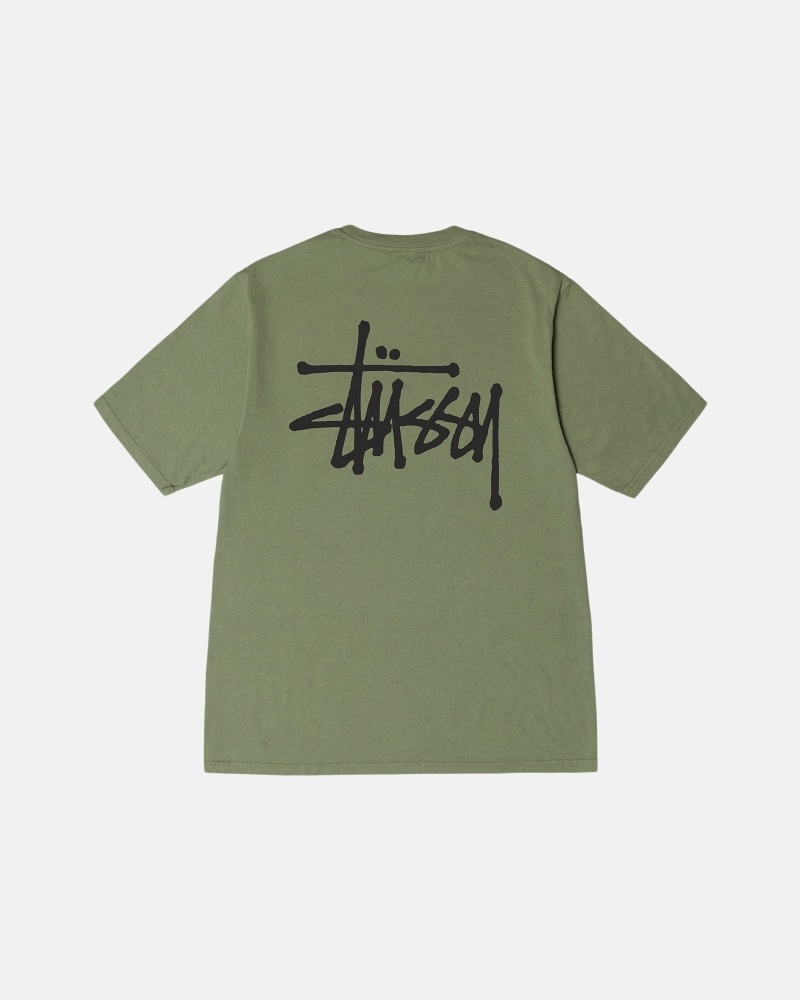 Green Men\'s Stussy Basic Pigment Dyed T Shirts | AU0000107