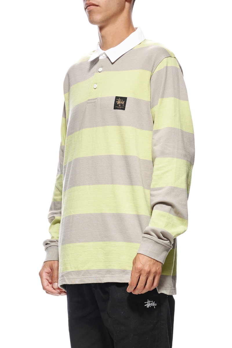 Green Men's Stussy Block Stripe LS Rugby Sweatshirts | AU0000893