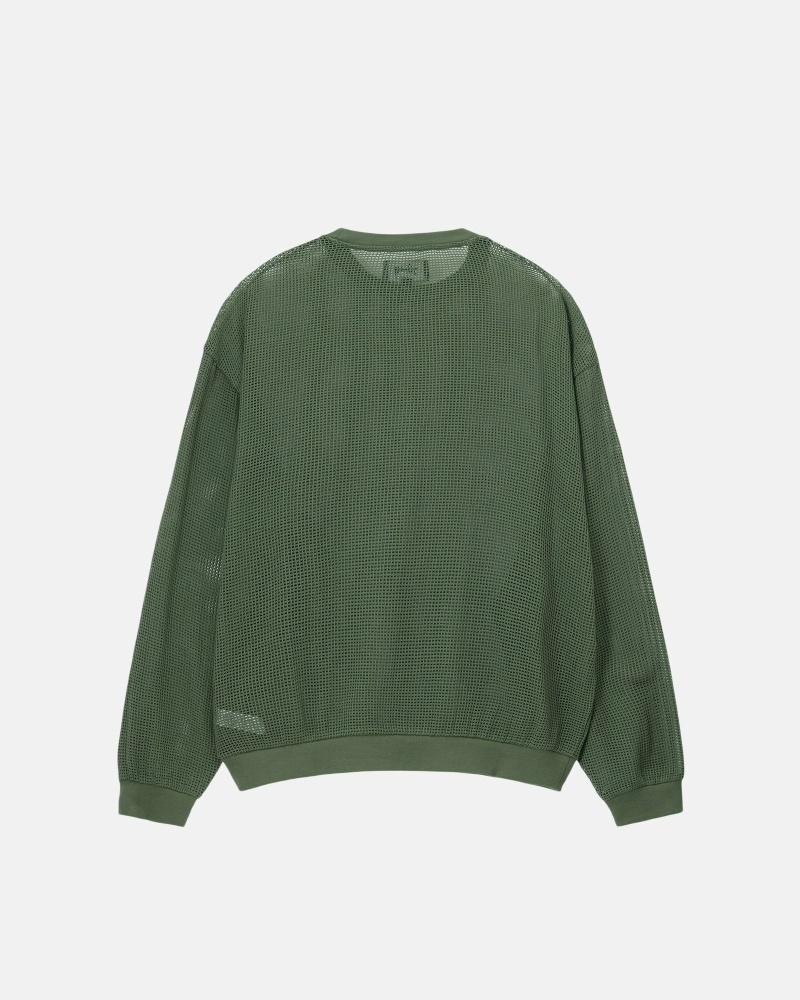 Green Men's Stussy Cotton Mesh LS Crew T Shirts | AU0000141