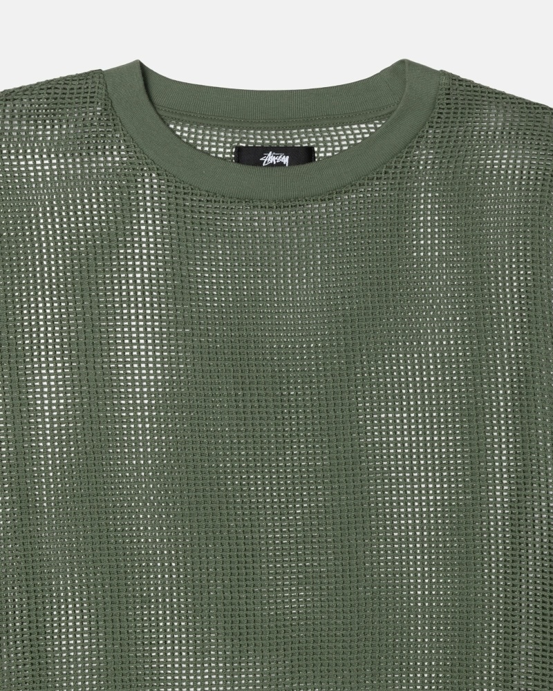 Green Men's Stussy Cotton Mesh LS Crew T Shirts | AU0000141