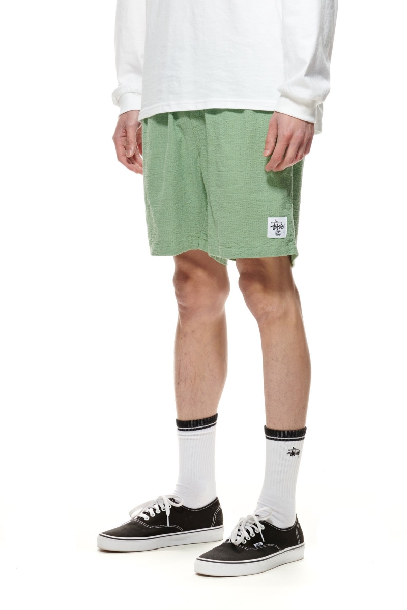 Green Men's Stussy Grid Seersucker Beach Shorts | AU0000644