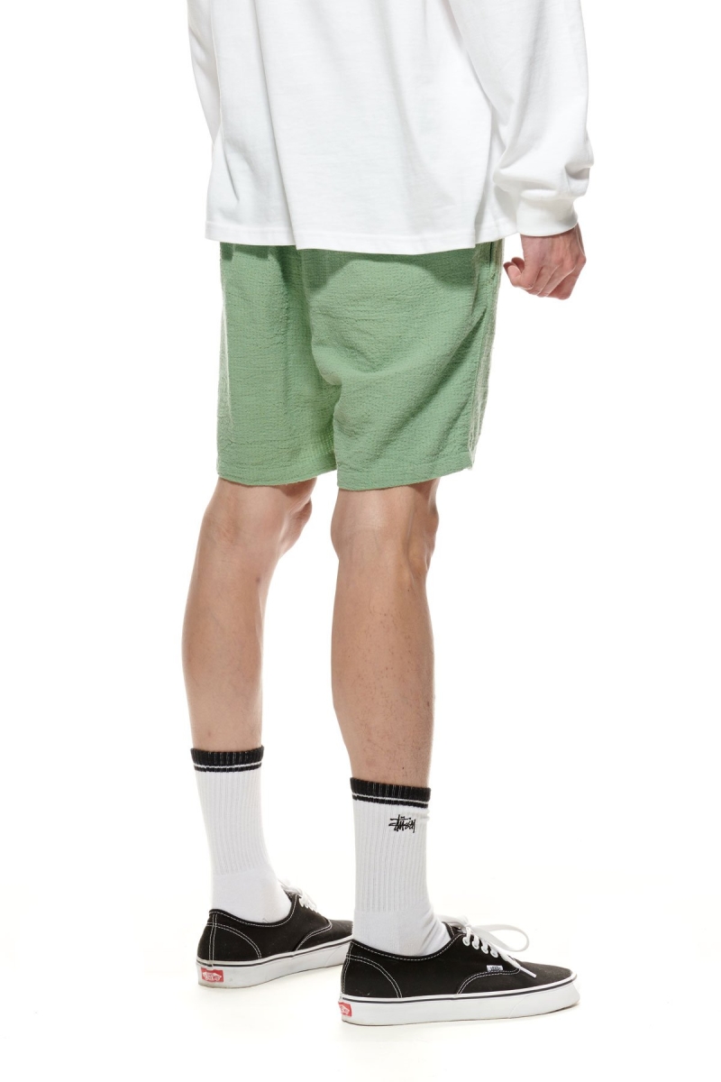 Green Men's Stussy Grid Seersucker Beach Shorts | AU0000644