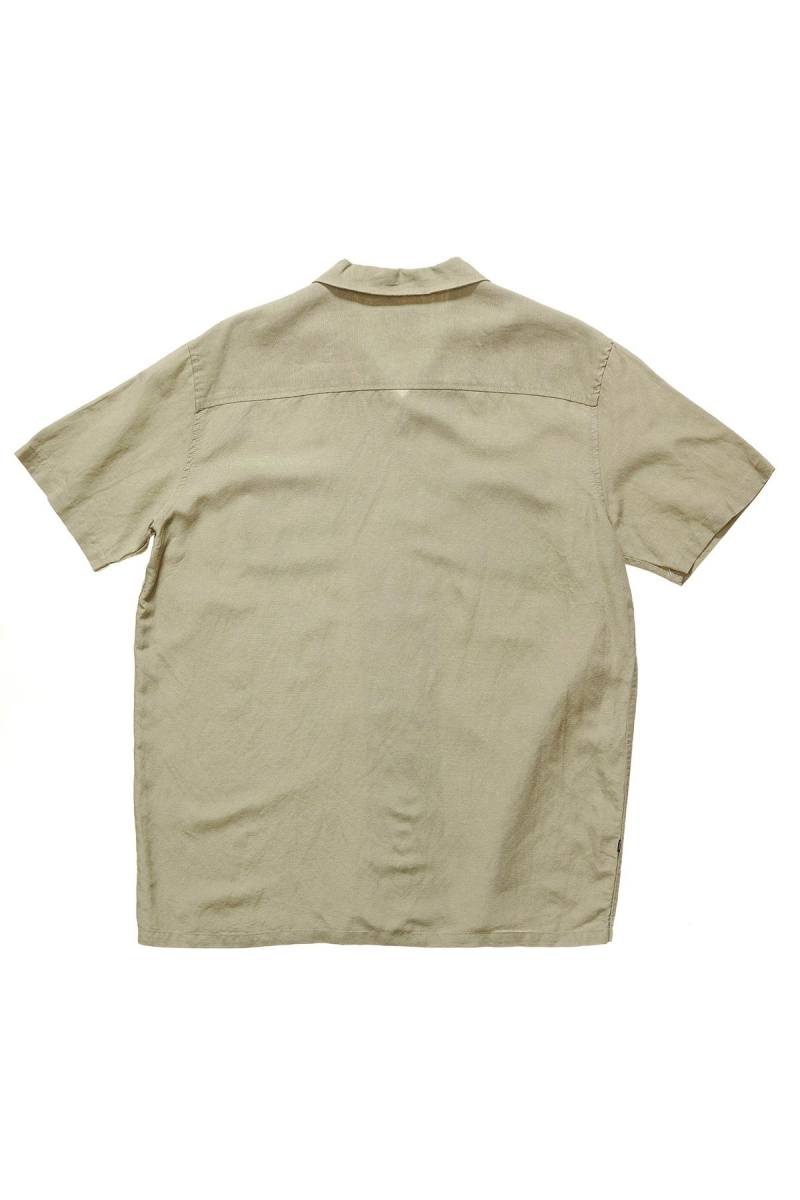 Green Men's Stussy Linen SS Shirts | AU0000320