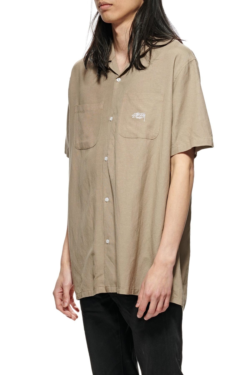 Green Men's Stussy Linen SS Shirts | AU0000320