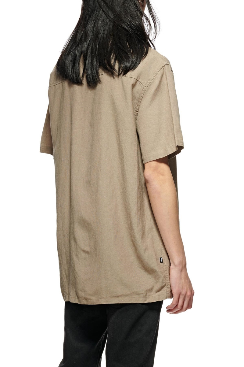 Green Men's Stussy Linen SS Shirts | AU0000320