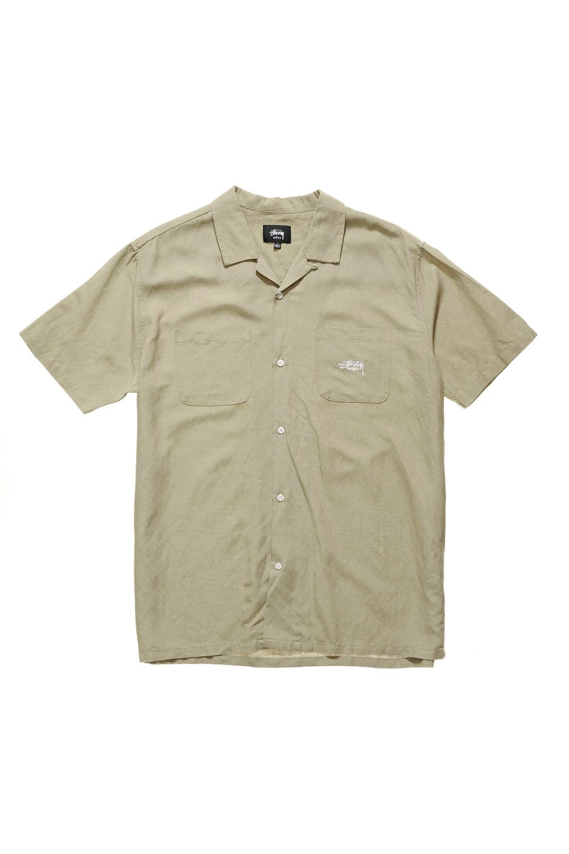 Green Men\'s Stussy Linen SS Shirts | AU0000320