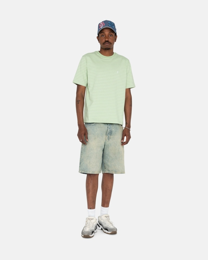 Green Men's Stussy Pin Striped Ss Crew T Shirts | AU0000254