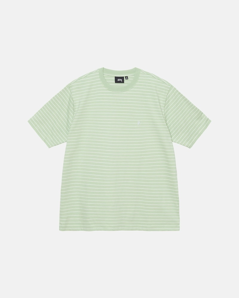 Green Men\'s Stussy Pin Striped Ss Crew T Shirts | AU0000254