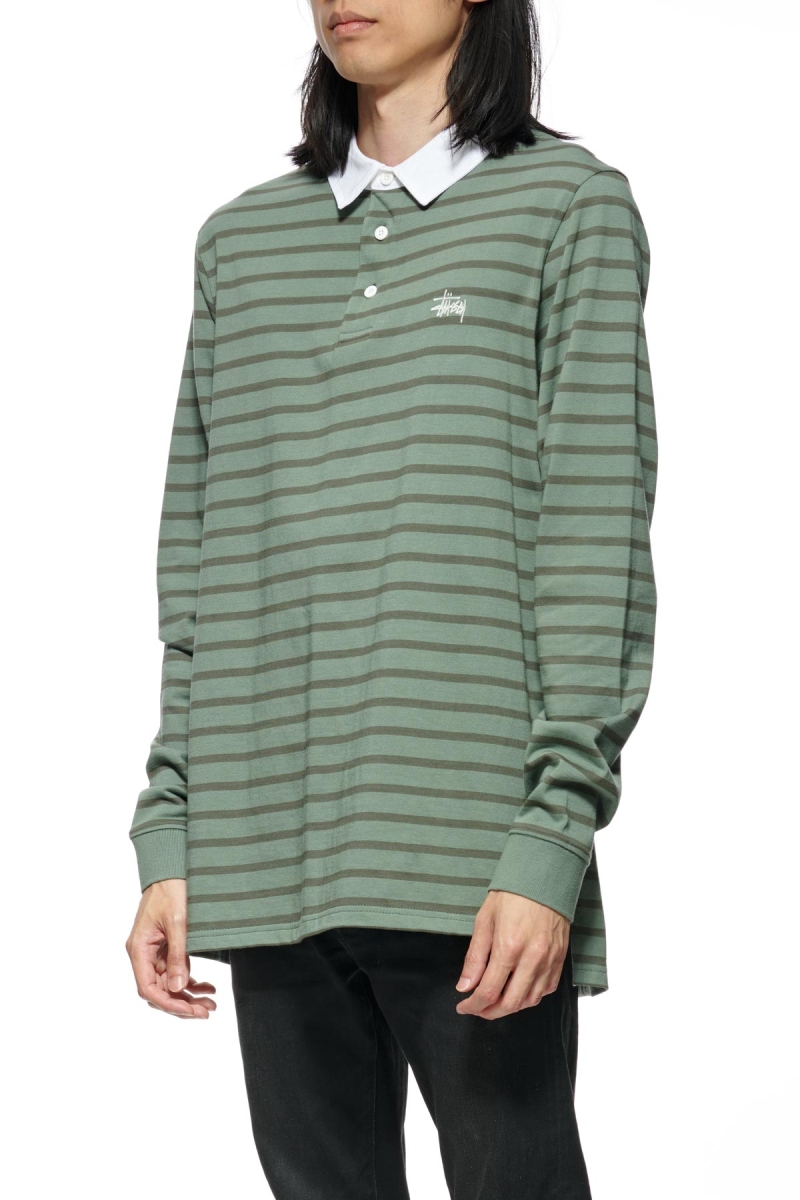 Green Men's Stussy Plain Stripe LS Rugby Sweatshirts | AU0000950