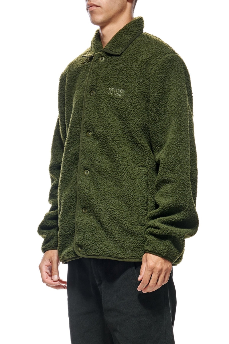 Green Men's Stussy Sherpa Button Down Jackets | AU0000358