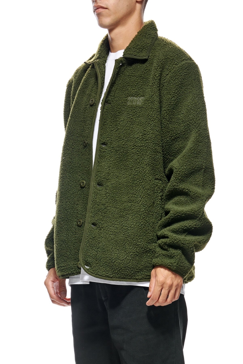 Green Men's Stussy Sherpa Button Down Jackets | AU0000358