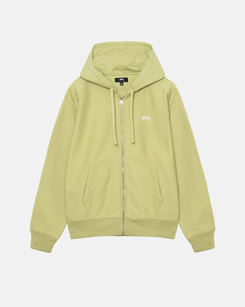 Green Men\'s Stussy Stock Logo Zip Hoodies | AU0000081