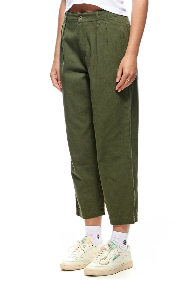 Green Women's Stussy Harlan Cropped Pleat Pants | AU0000559