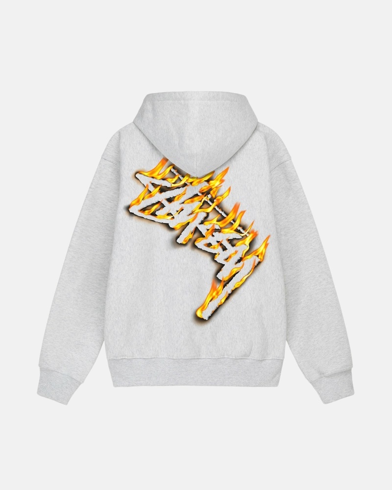 Grey Men\'s Stussy Burning Stock Zip Hoodies | AU0000026