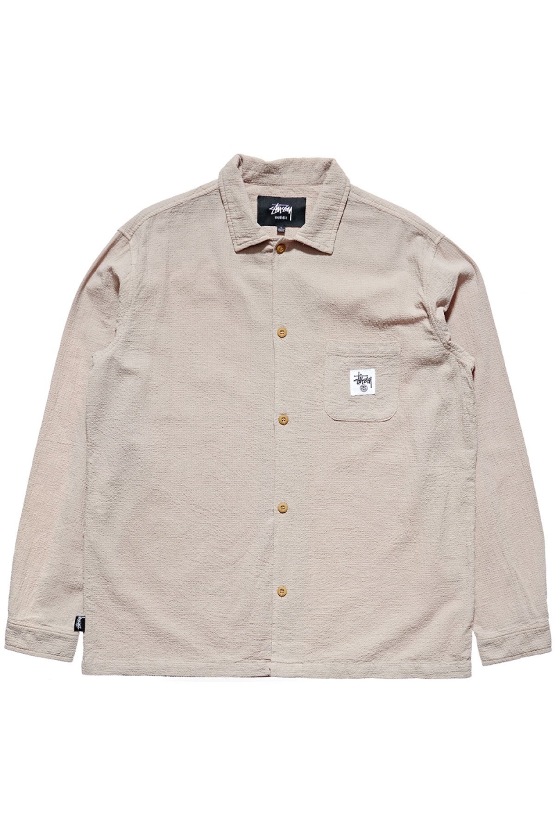 Grey Men\'s Stussy Grid Seersucker LS Shirts | AU0000310