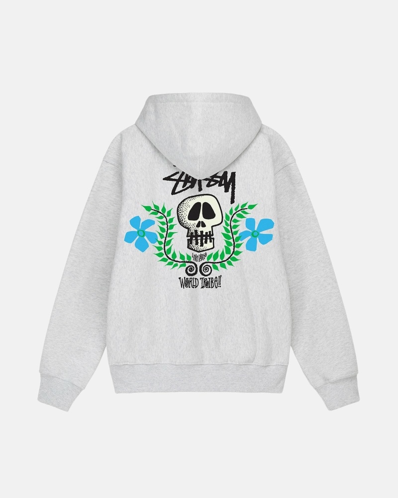 Grey Men's Stussy Skull Crest Zip Hoodies | AU0000069