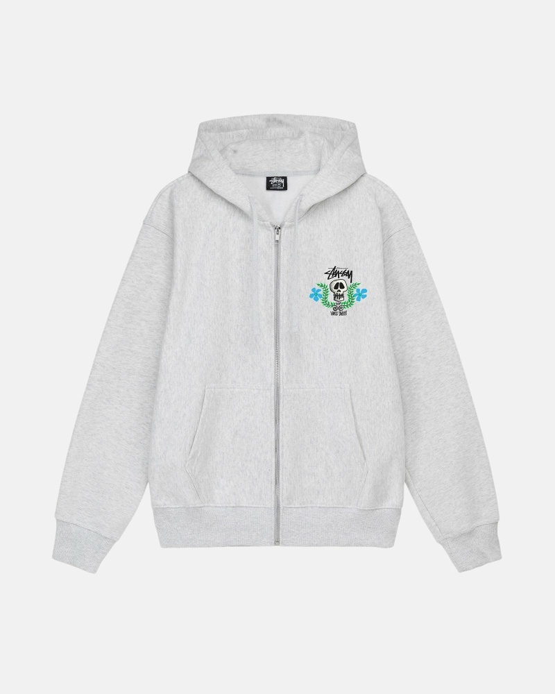 Grey Men\'s Stussy Skull Crest Zip Hoodies | AU0000069