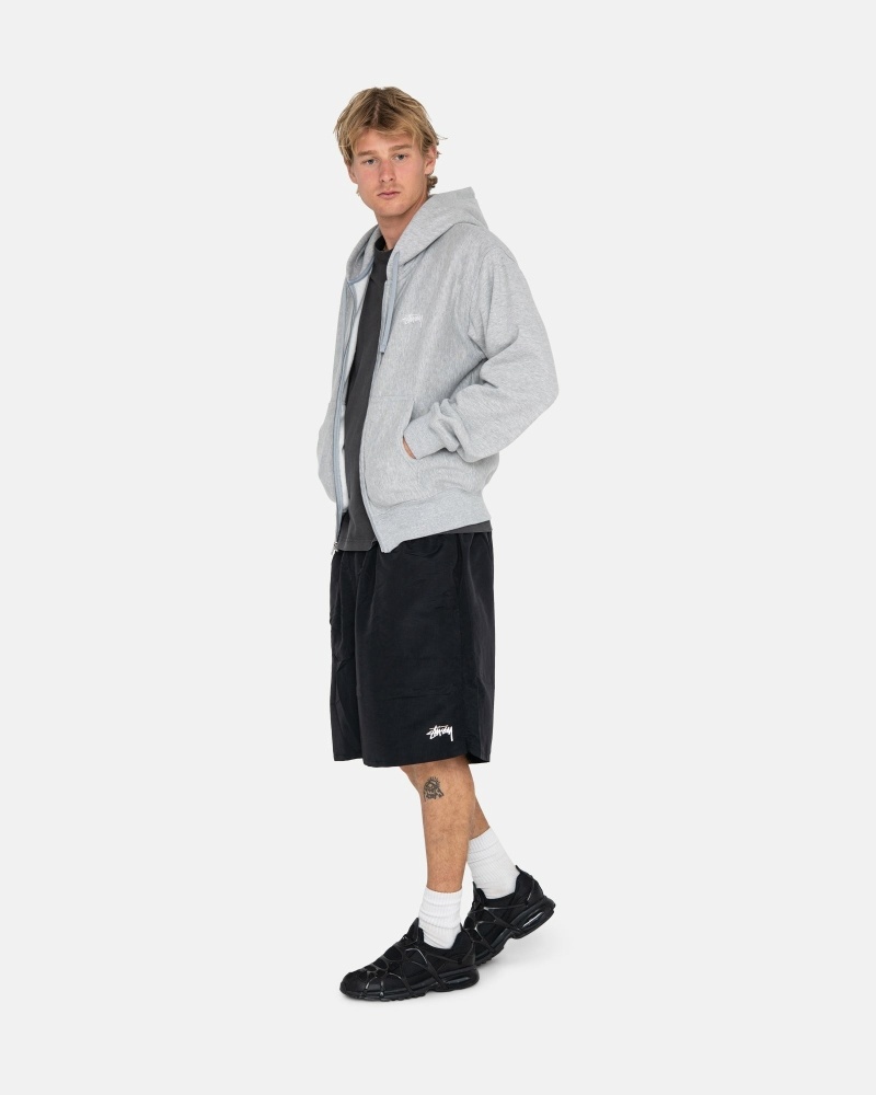 Grey Men's Stussy Stock Logo Zip Hoodies | AU0000084