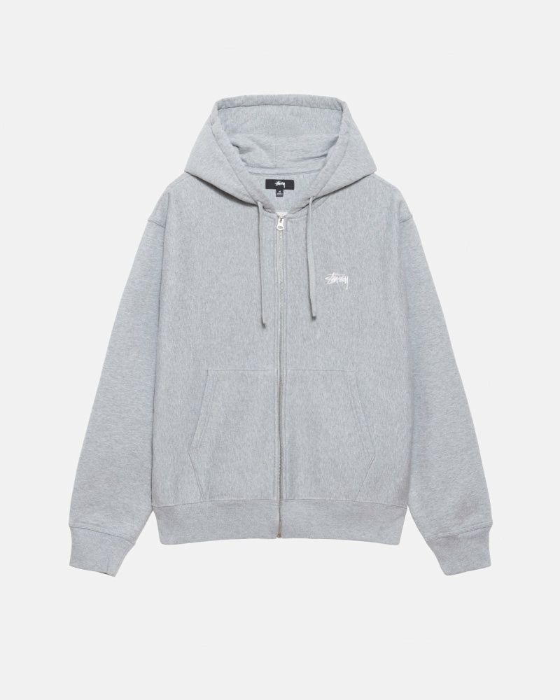 Grey Men\'s Stussy Stock Logo Zip Hoodies | AU0000084