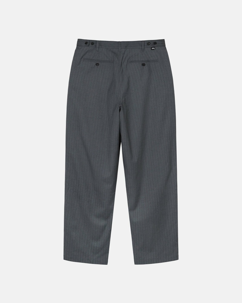 Grey Men's Stussy Stripe Volume Pleated Trouser Pants | AU0000599