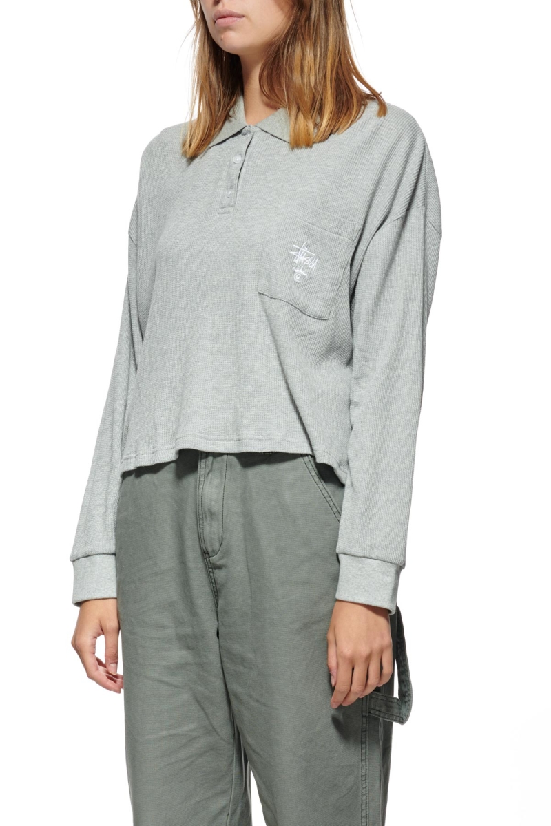 Grey Women's Stussy Owens Waffle Henley Sweatshirts | AU0000945