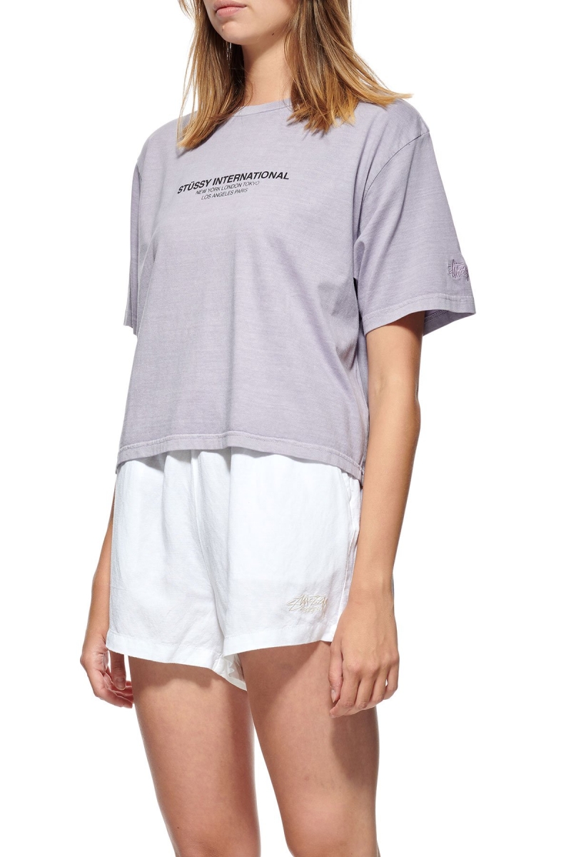 Grey Women's Stussy Text Waisted OS T Shirts | AU0000279