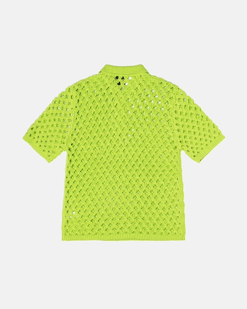 Light Green Men's Stussy Big Mesh Polo Knit Sweater | AU0000526