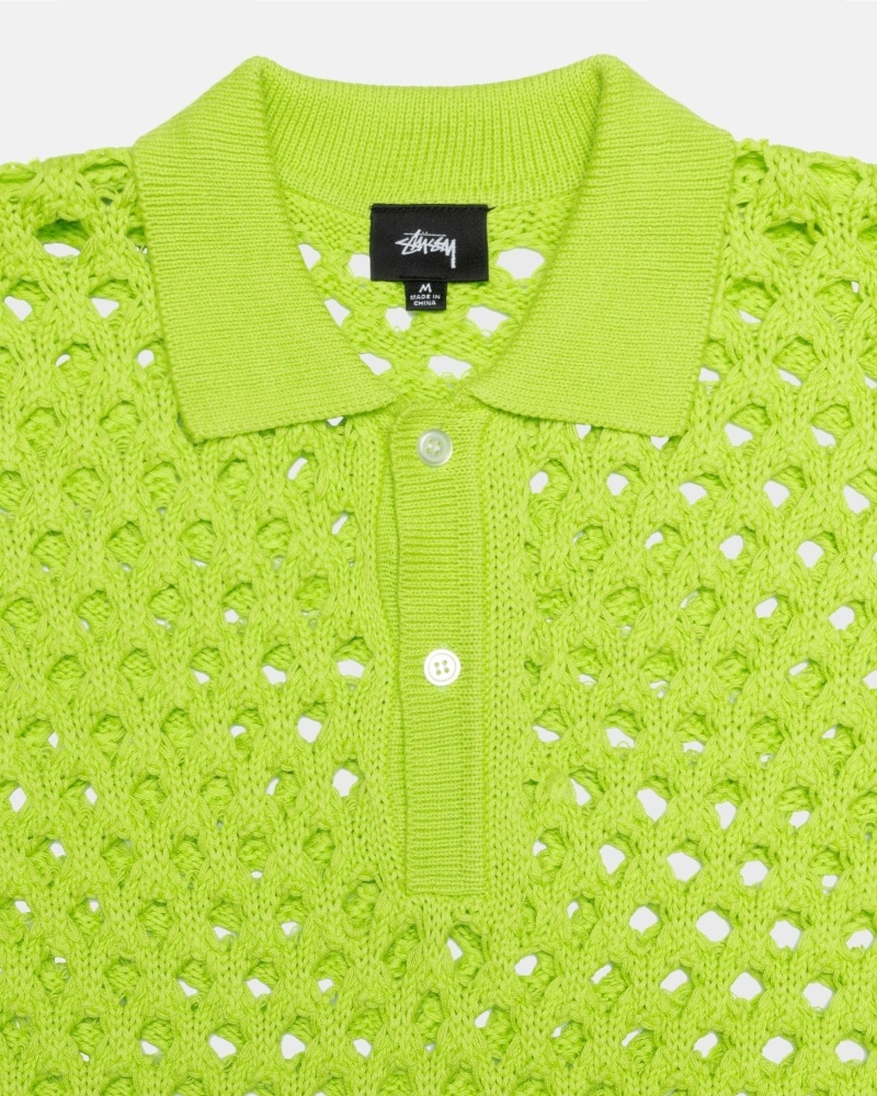 Light Green Men's Stussy Big Mesh Polo Knit Sweater | AU0000526