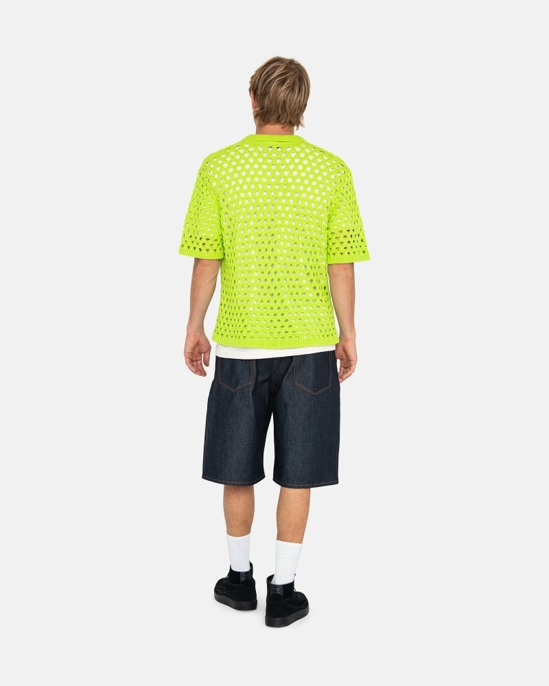 Light Green Men's Stussy Big Mesh Polo Knit Sweater | AU0000526