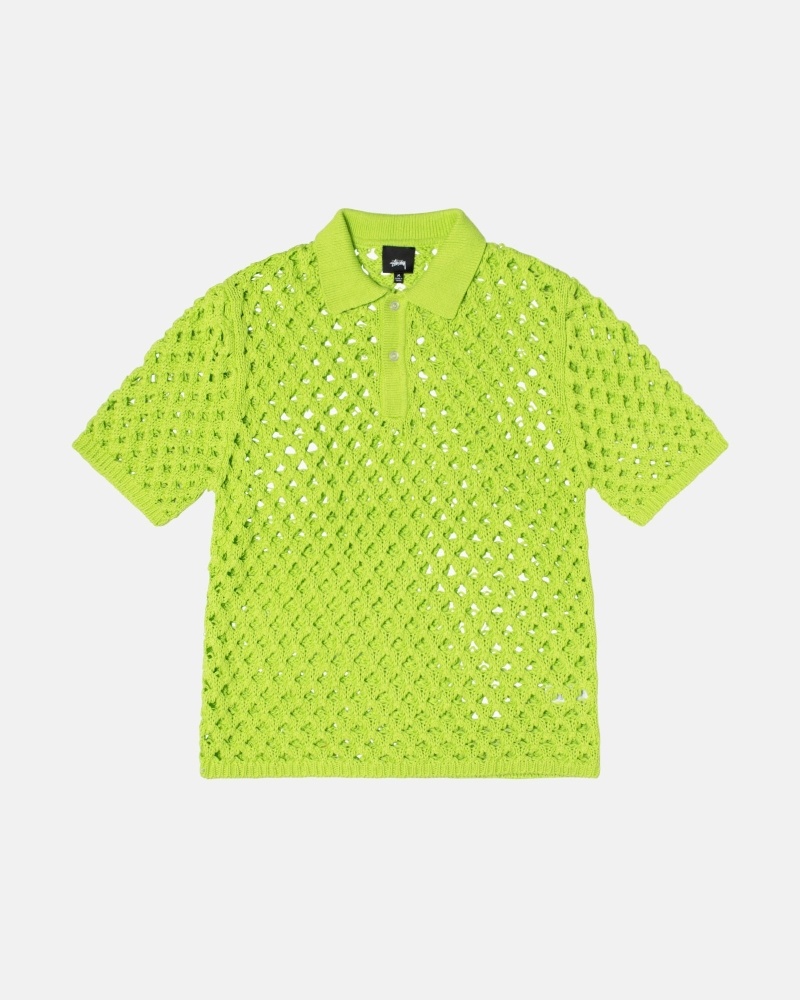 Light Green Men\'s Stussy Big Mesh Polo Knit Sweater | AU0000526