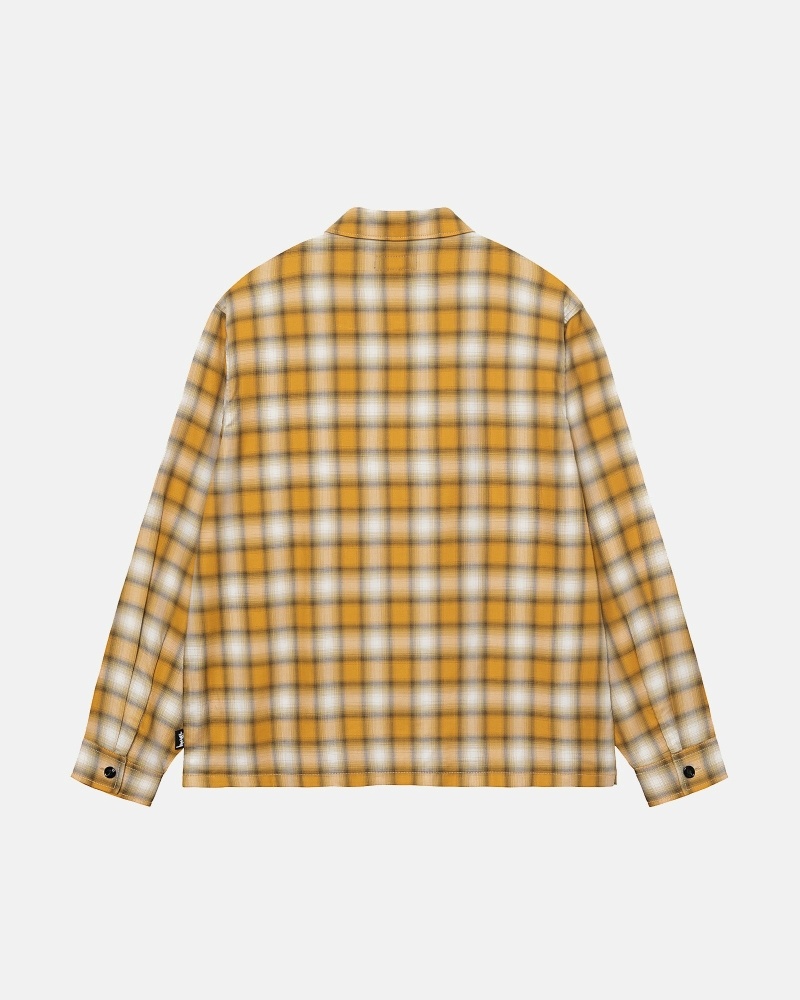 Mustard Men's Stussy Eddie Plaid Zip Shirts | AU0000303