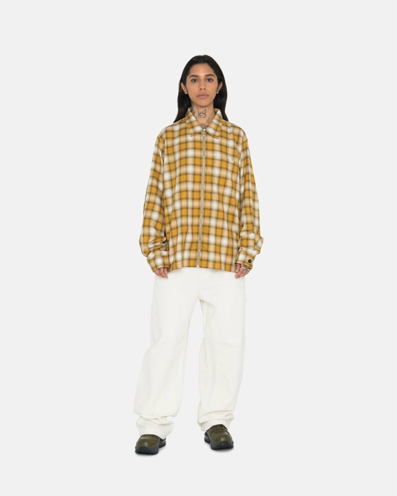 Mustard Men's Stussy Eddie Plaid Zip Shirts | AU0000303