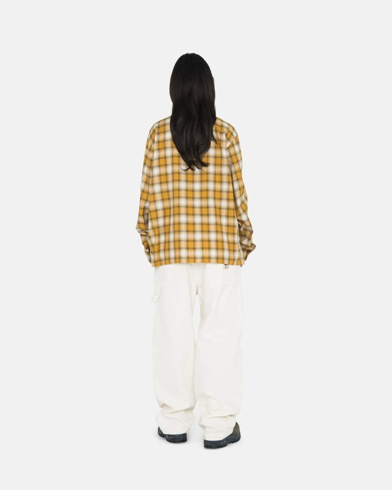 Mustard Men's Stussy Eddie Plaid Zip Shirts | AU0000303