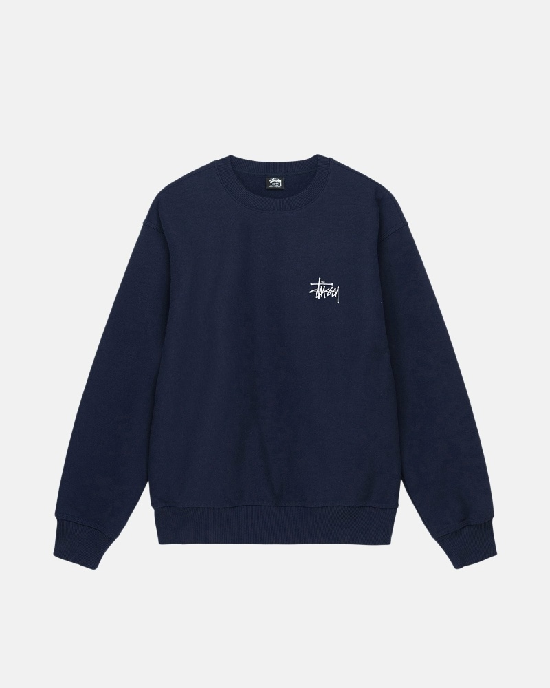 Navy Men's Stussy Basic Crew Hoodies | AU0000008