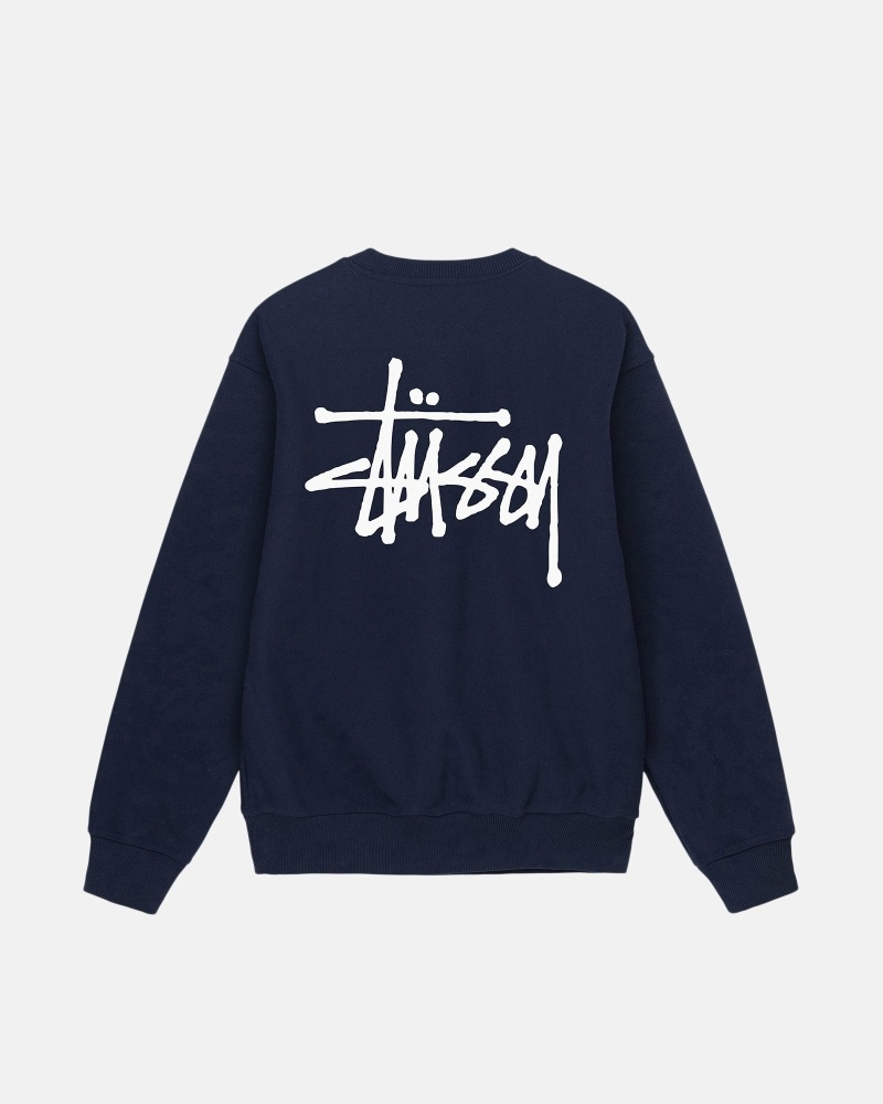 Navy Men\'s Stussy Basic Crew Hoodies | AU0000008