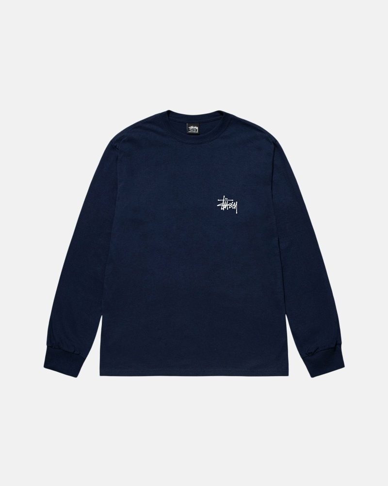 Navy Men's Stussy Basic Ls T Shirts | AU0000099