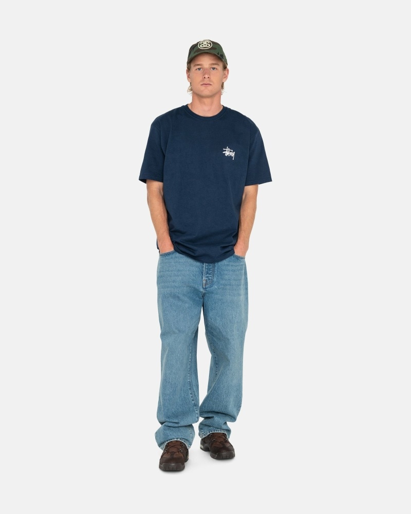 Navy Men's Stussy Basic T Shirts | AU0000109