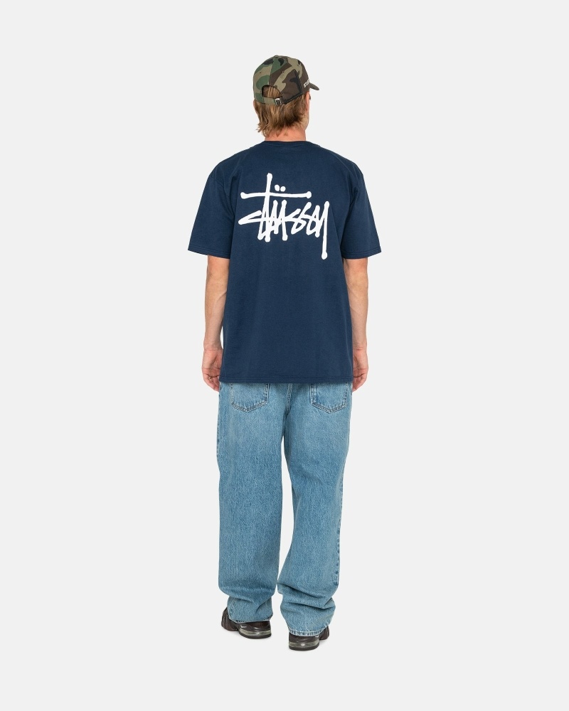 Navy Men's Stussy Basic T Shirts | AU0000109