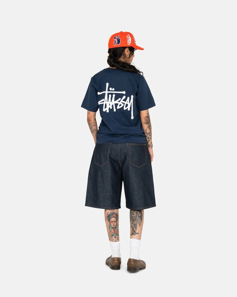 Navy Men's Stussy Basic T Shirts | AU0000109