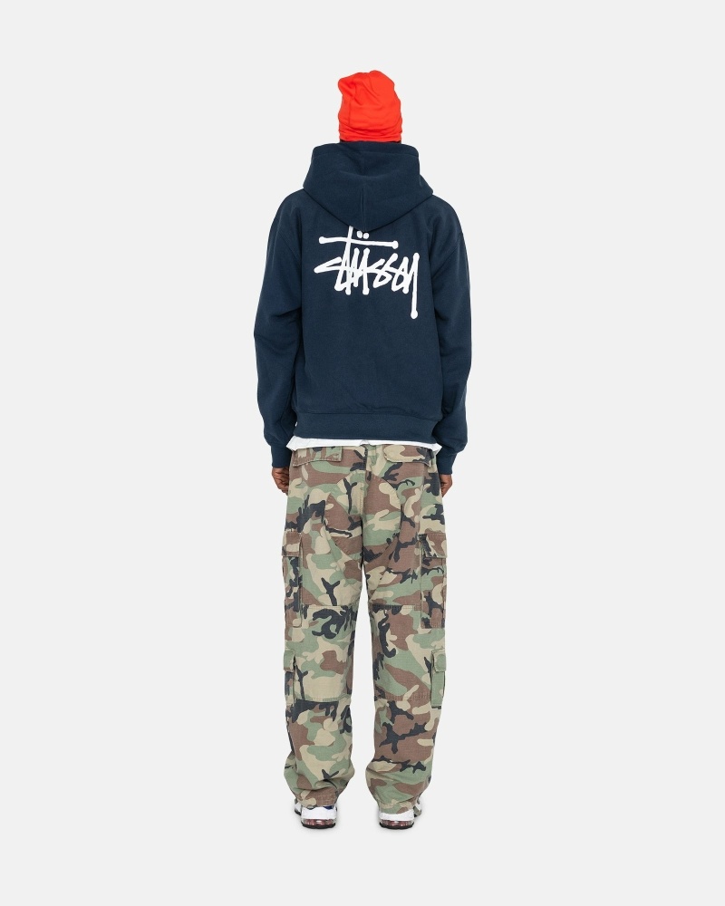 Navy Men's Stussy Basic Zip Hoodies | AU0000014