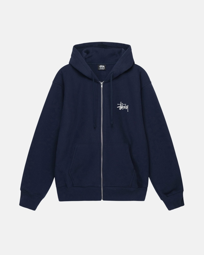 Navy Men\'s Stussy Basic Zip Hoodies | AU0000014