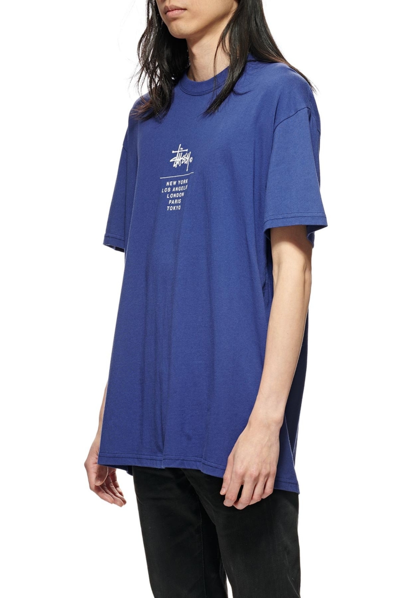 Navy Men's Stussy City Stack T Shirts | AU0000128