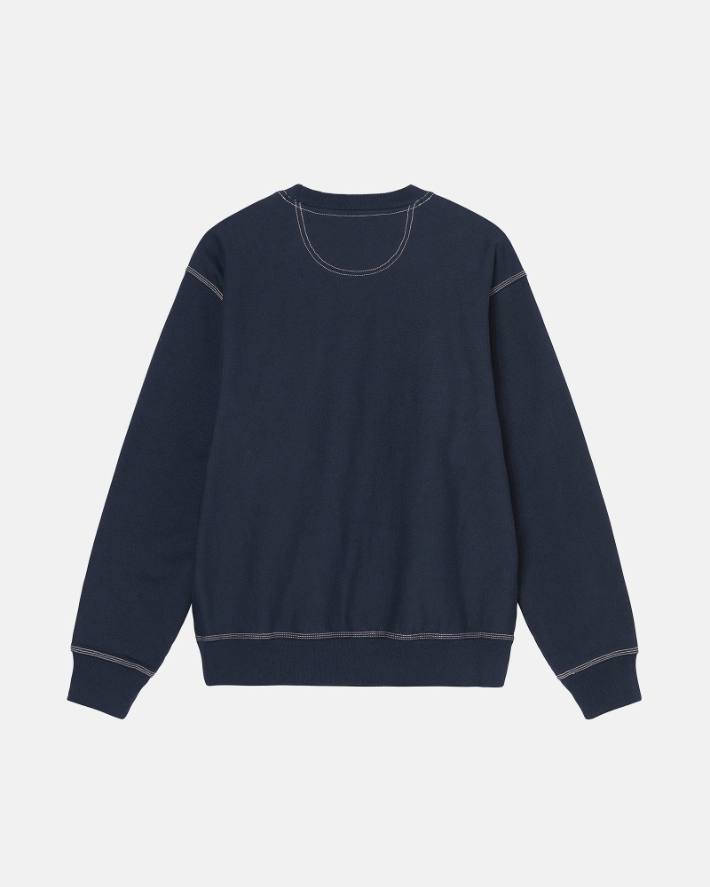 Navy Men's Stussy Contrast Stitch Label Crew Hoodies | AU0000029