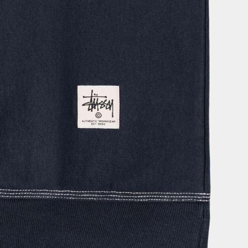 Navy Men's Stussy Contrast Stitch Label Crew Hoodies | AU0000029