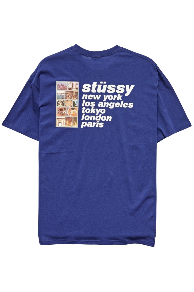 Navy Men's Stussy Italic College SS T Shirts | AU0000227