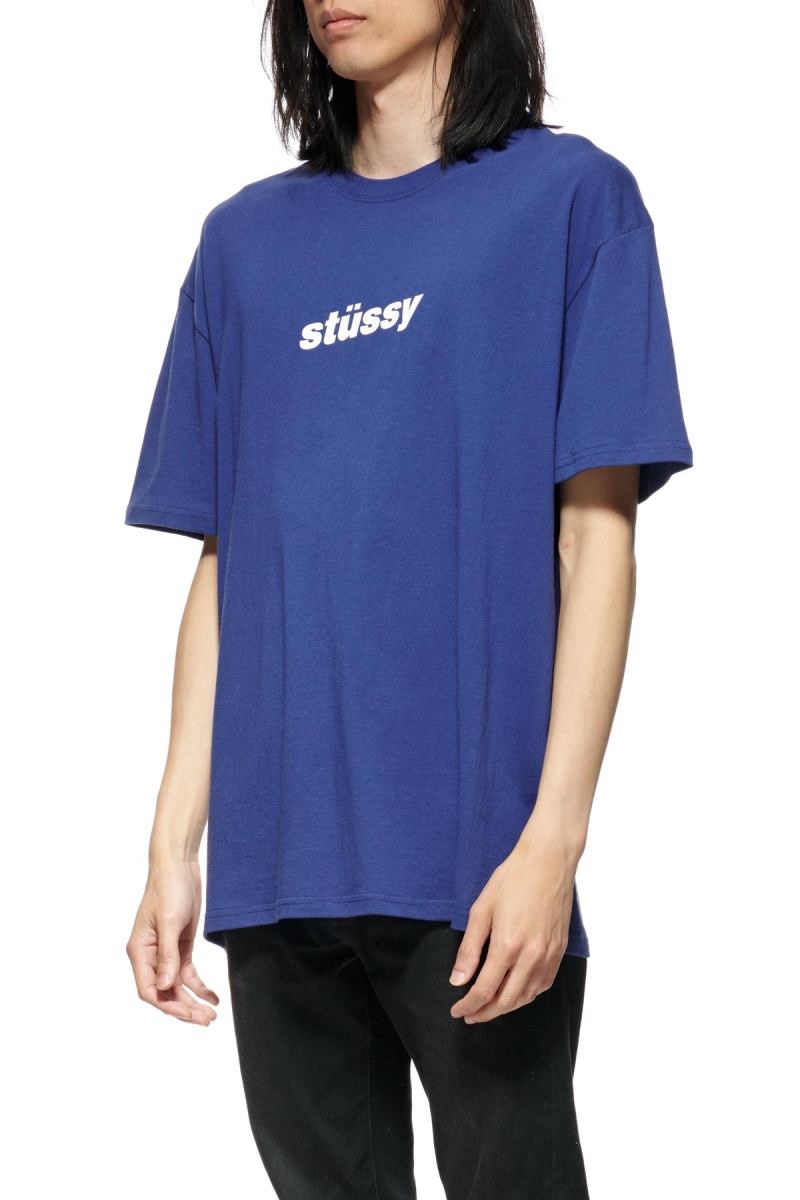 Navy Men's Stussy Italic College SS T Shirts | AU0000227