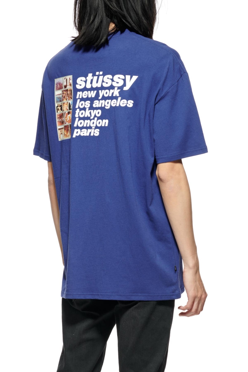 Navy Men's Stussy Italic College SS T Shirts | AU0000227